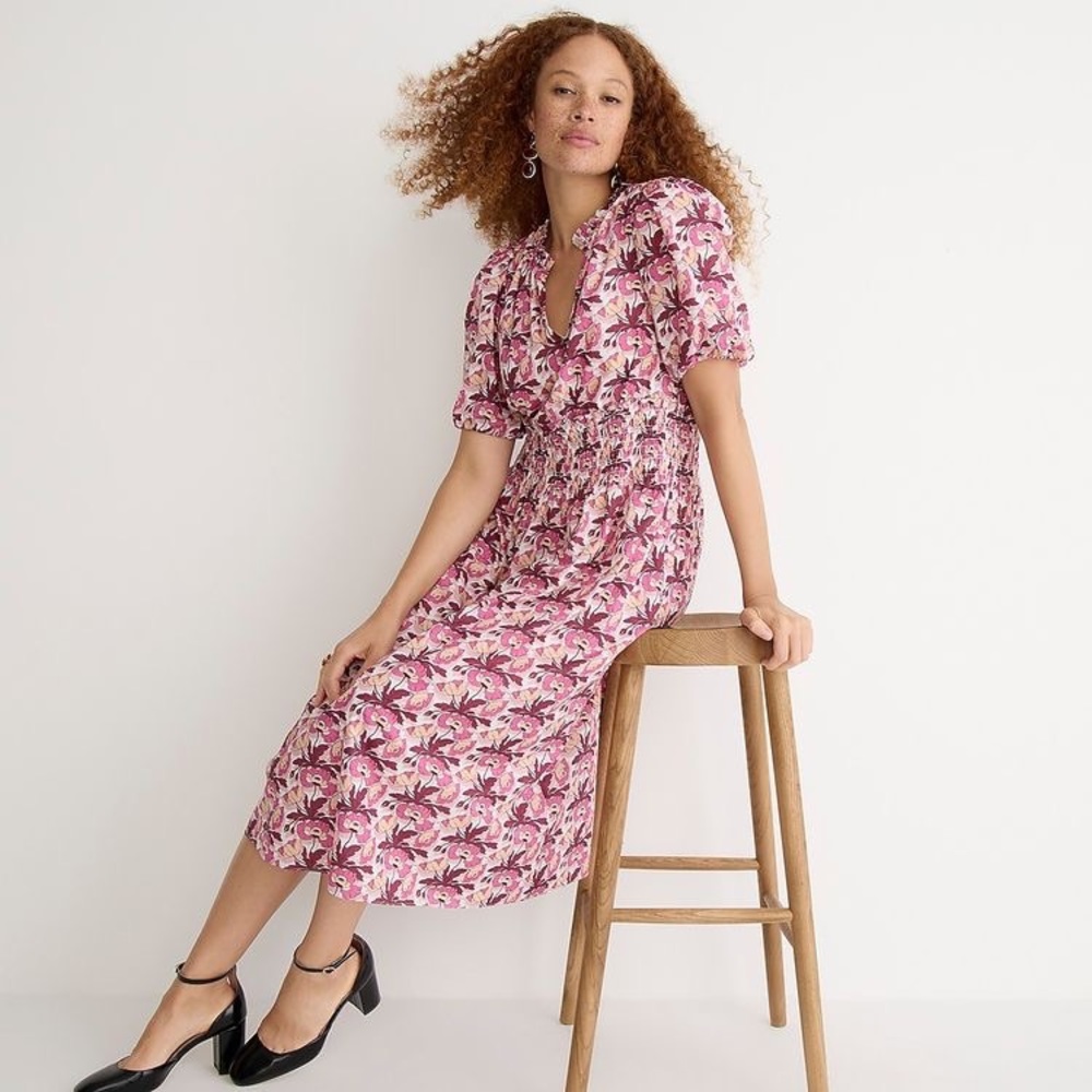 J. Crew Pink Floral Midi Dress